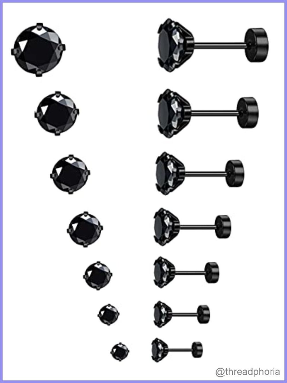 7 Pairs Stainless Steel CZ Flat Back Stud Earrings Screw Back Hypoallergenic